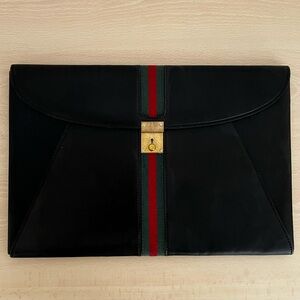 Rare Gucci Sherry Line Laptop Document Envelope Clutch Black 1970-80
